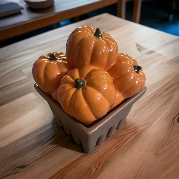 Homeworx Harry slatkin Pumpkin basket ceramic Decor candle holder Fall Halloween - Picture 1 of 11